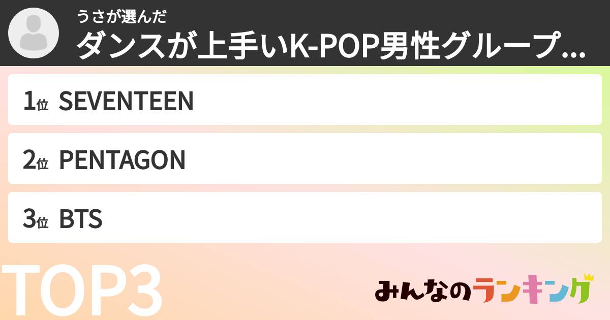 うささんの「ダンスが上手いK-POP男性グループランキング」