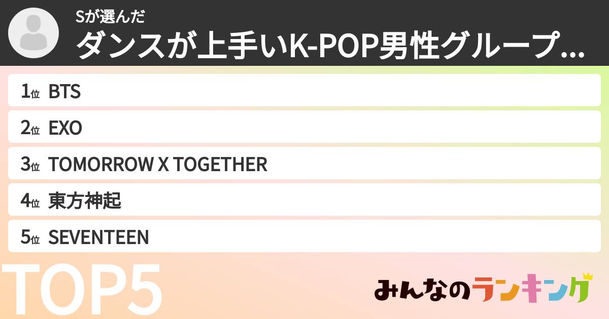 Sさんの「ダンスが上手いK-POP男性グループランキング」