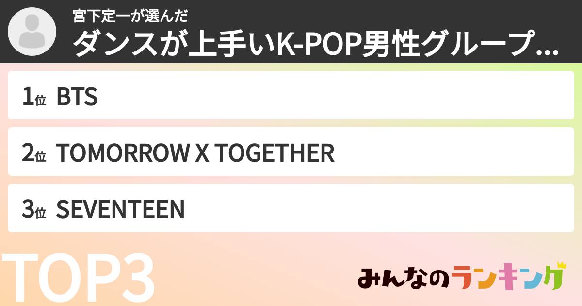 宮下定一さんの「ダンスが上手いK-POP男性グループランキング」