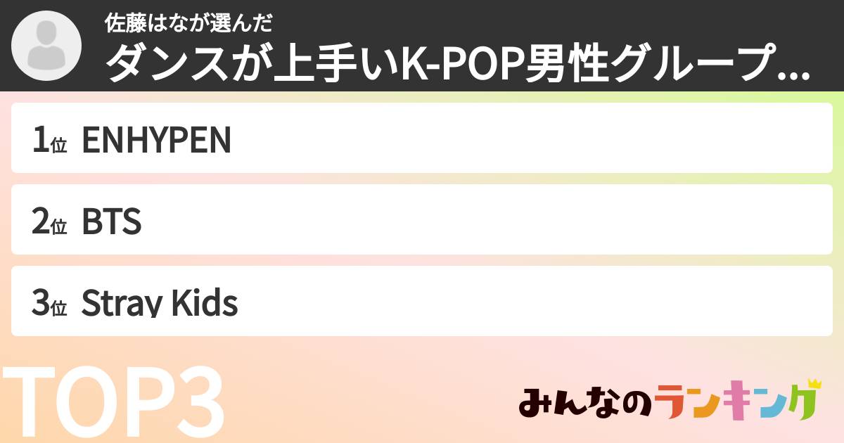 佐藤はなさんの「ダンスが上手いK-POP男性グループランキング」