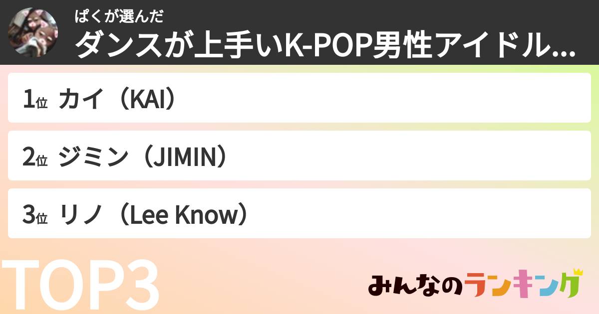 ぱくさんの「ダンスが上手いK-POP男性アイドルランキング」