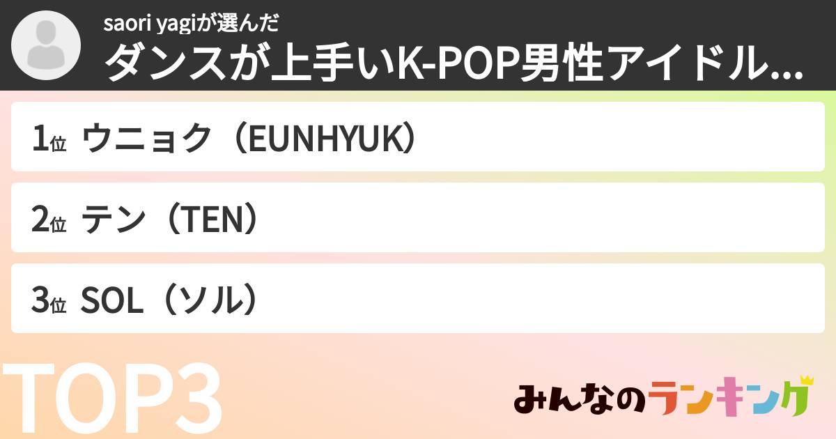 saori yagiさんの「ダンスが上手いK-POP男性アイドルランキング」