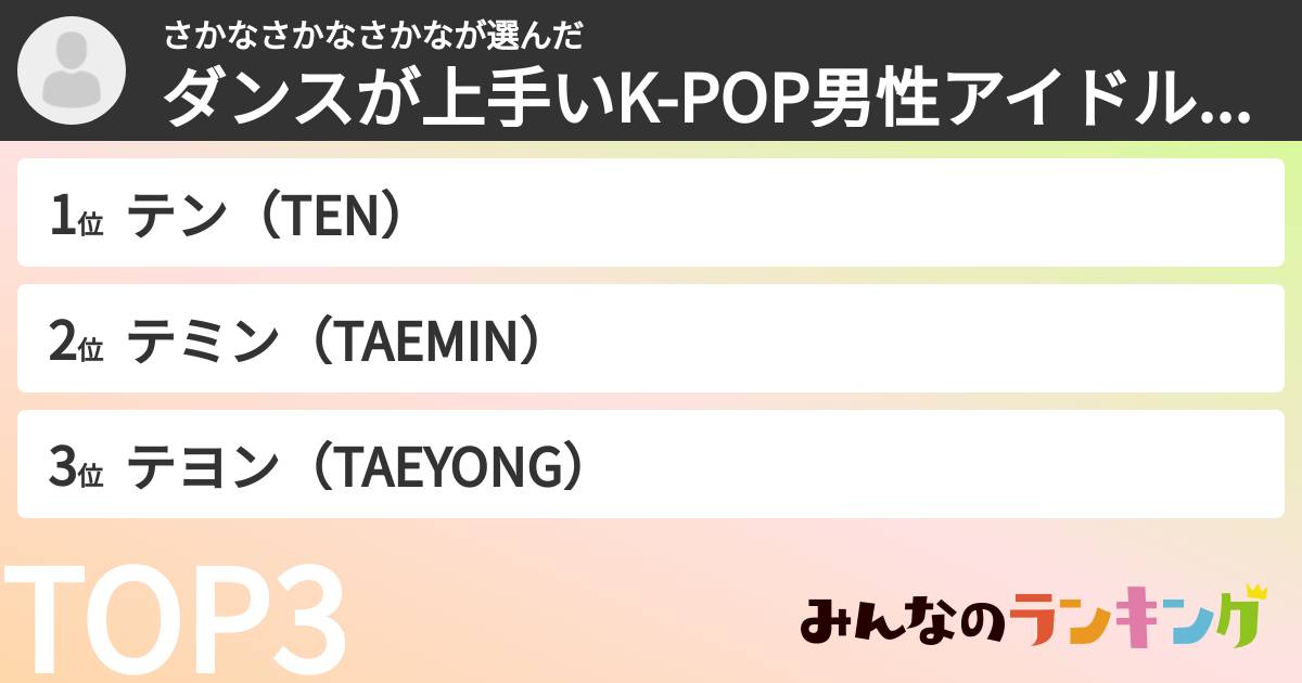 さかなさかなさかなさんの「ダンスが上手いK-POP男性アイドルランキング」