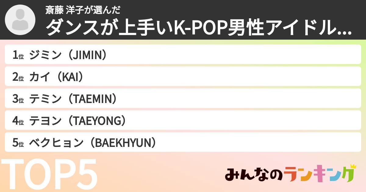 斎藤 洋子さんの「ダンスが上手いK-POP男性アイドルランキング」