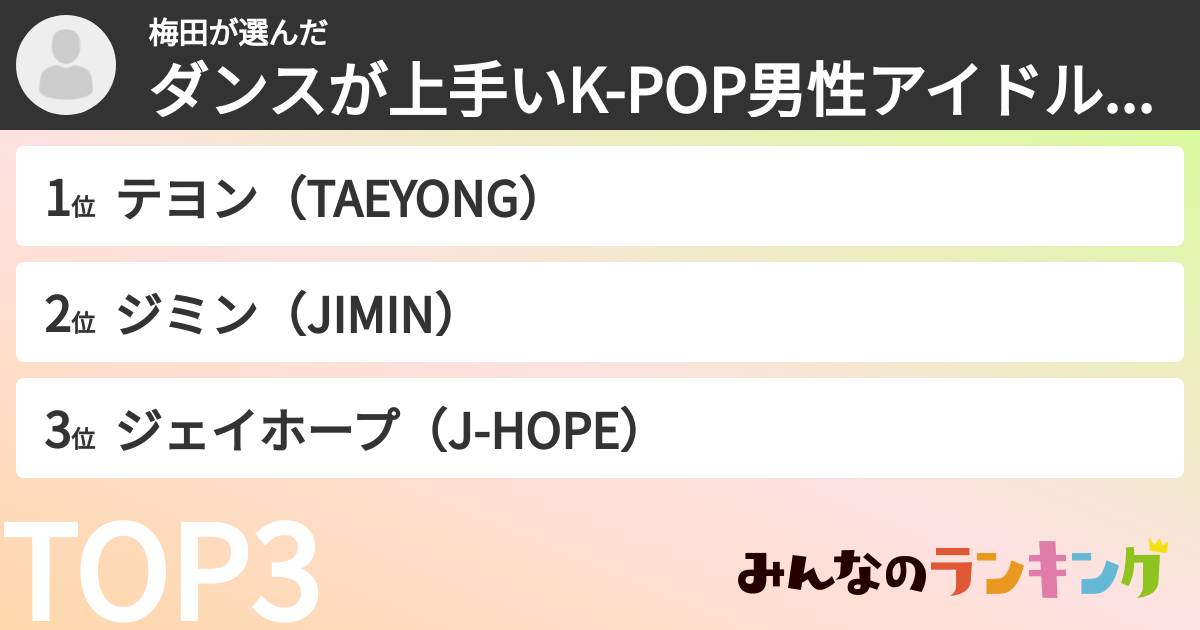 梅田さんの「ダンスが上手いK-POP男性アイドルランキング」