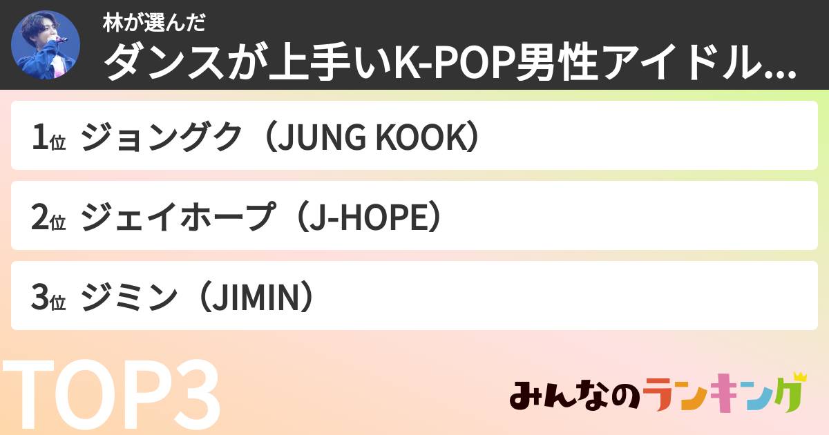 林さんの「ダンスが上手いK-POP男性アイドルランキング」