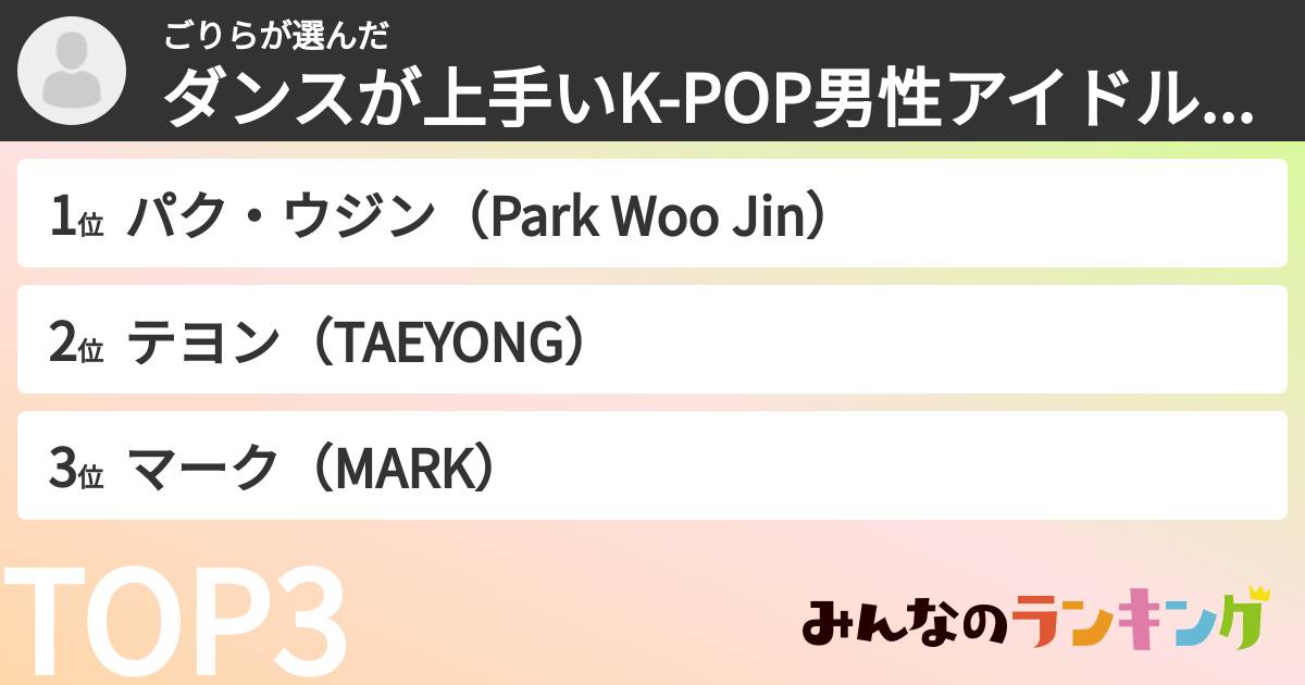 ごりらさんの「ダンスが上手いK-POP男性アイドルランキング」
