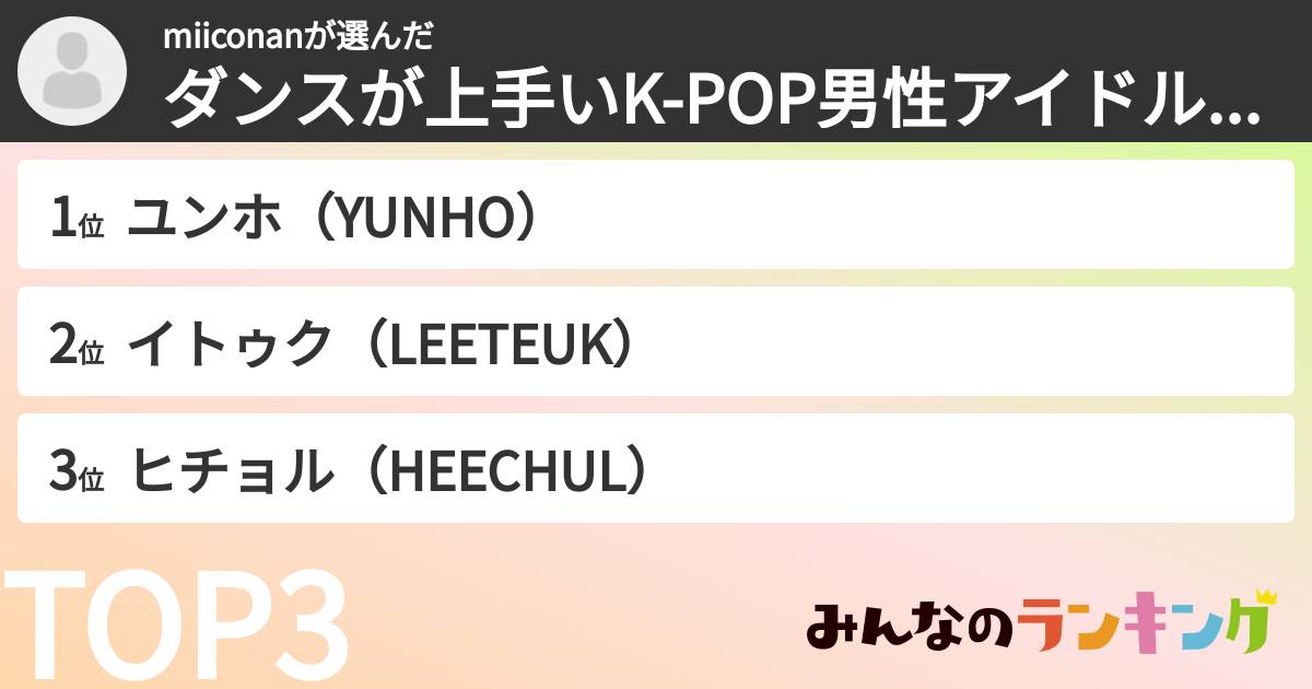 miiconanさんの「ダンスが上手いK-POP男性アイドルランキング」