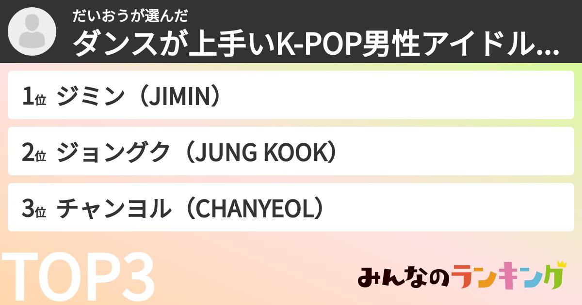 だいおうさんの「ダンスが上手いK-POP男性アイドルランキング」