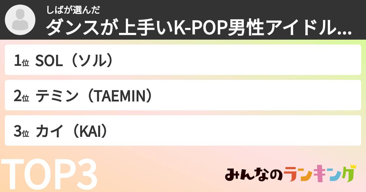 しばさんの「ダンスが上手いK-POP男性アイドルランキング」
