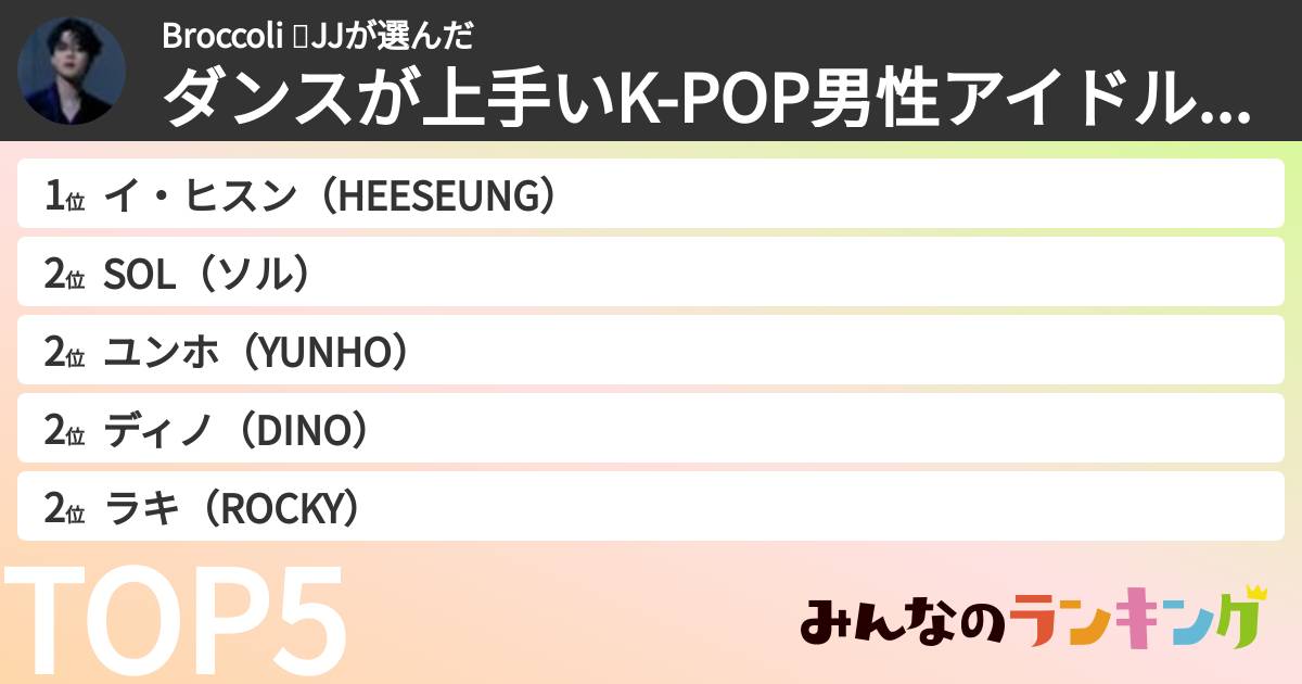 Broccoli 💜JJさんの「ダンスが上手いK-POP男性アイドルランキング」
