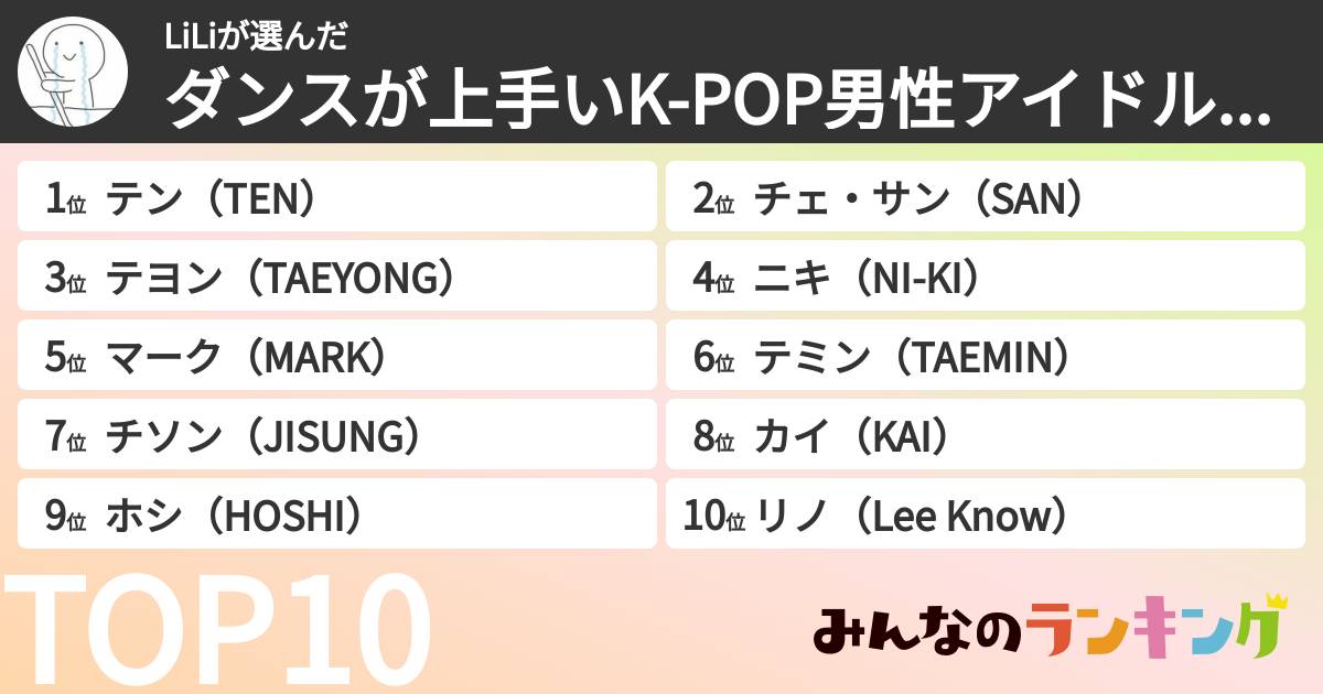 LiLiさんの「ダンスが上手いK-POP男性アイドルランキング」