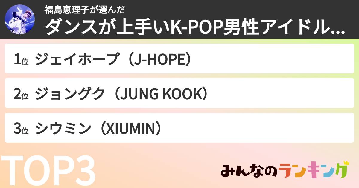 福島恵理子さんの「ダンスが上手いK-POP男性アイドルランキング」