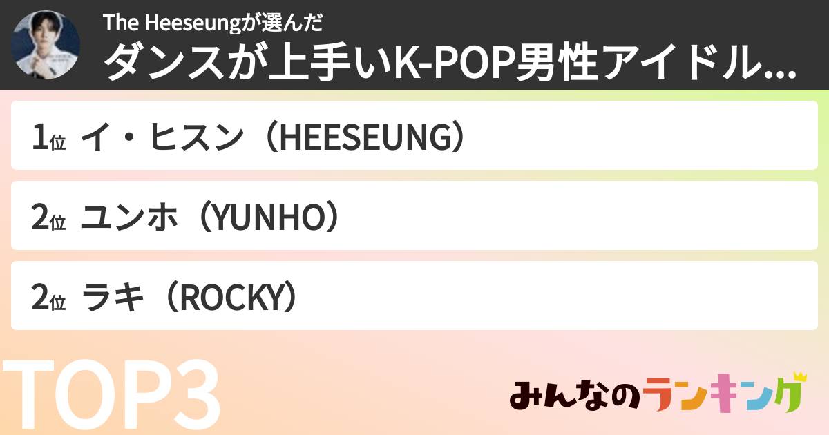 The Heeseungさんの「ダンスが上手いK-POP男性アイドルランキング」