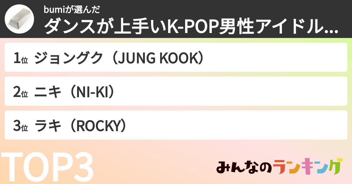 bumiさんの「ダンスが上手いK-POP男性アイドルランキング」