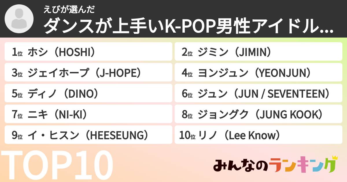 えびさんの「ダンスが上手いK-POP男性アイドルランキング」