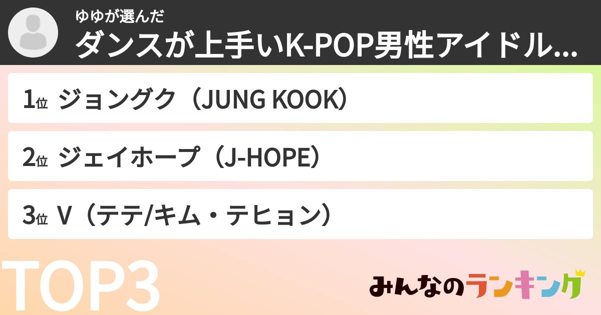 ゆゆさんの「ダンスが上手いK-POP男性アイドルランキング」