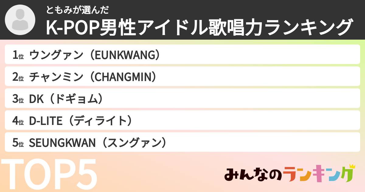 ともみさんの「K-POP男性アイドル歌唱力ランキング」
