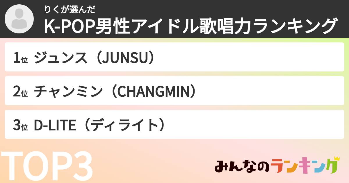 りくさんの「K-POP男性アイドル歌唱力ランキング」