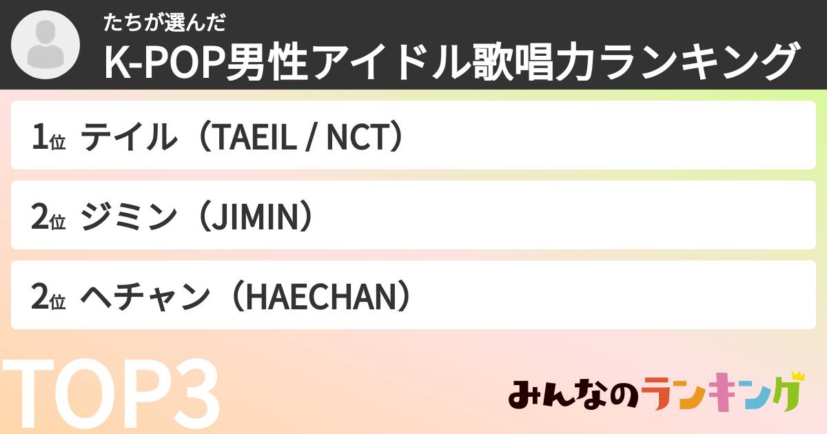 たちさんの「K-POP男性アイドル歌唱力ランキング」