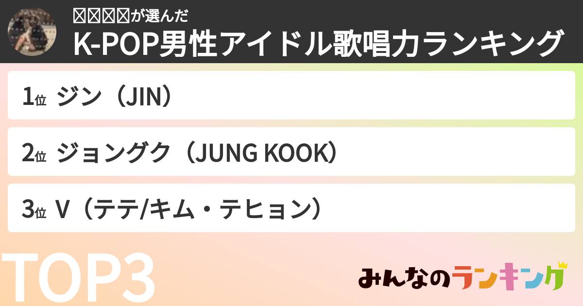 𝐭𝐨𝐦𝐨さんの「K-POP男性アイドル歌唱力ランキング」