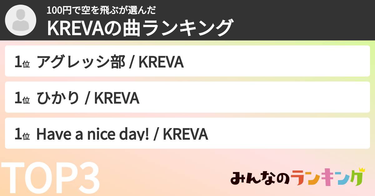 100円で空を飛ぶさんの「KREVAの曲ランキング」
