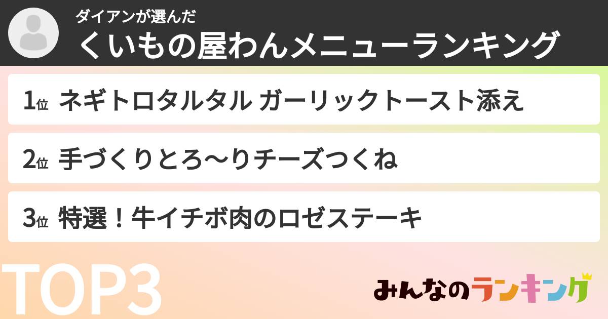 ダイアンさんの「くいもの屋わんメニューランキング」