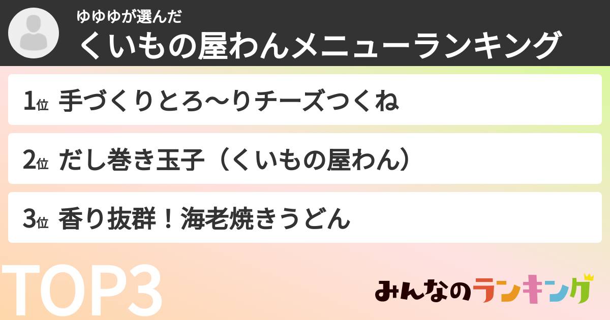 ゆゆゆさんの「くいもの屋わんメニューランキング」