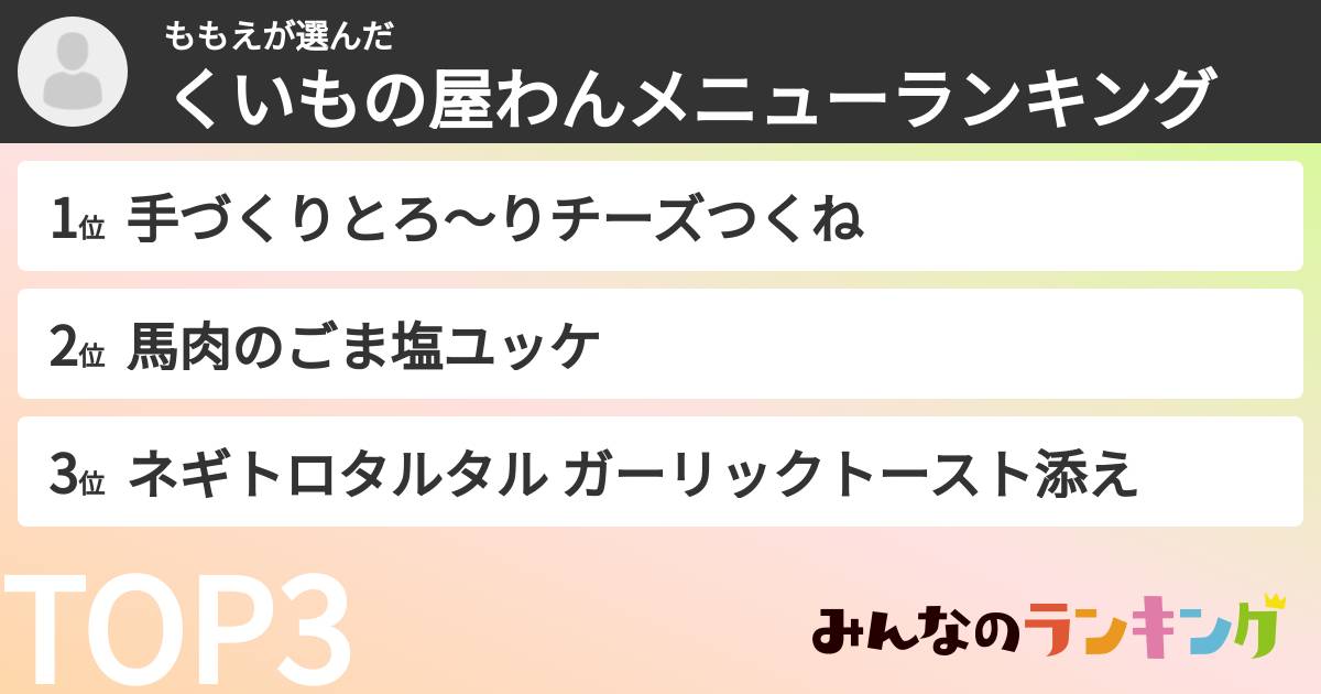 ももえさんの「くいもの屋わんメニューランキング」