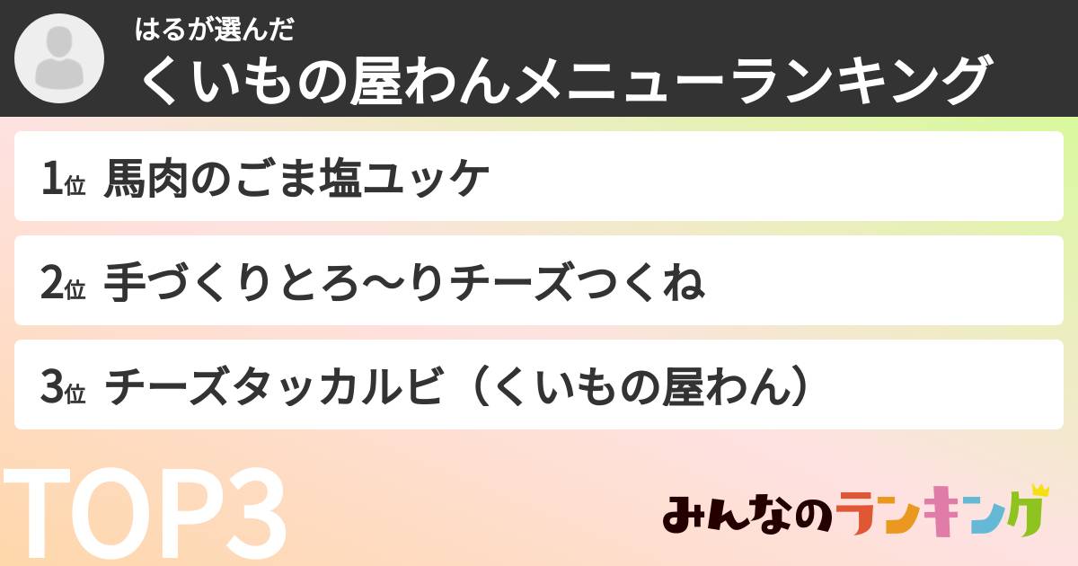 はるさんの「くいもの屋わんメニューランキング」