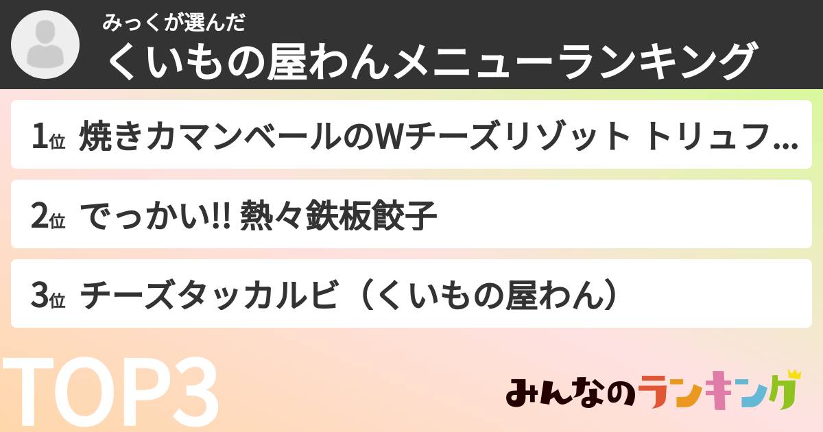 みっくさんの「くいもの屋わんメニューランキング」