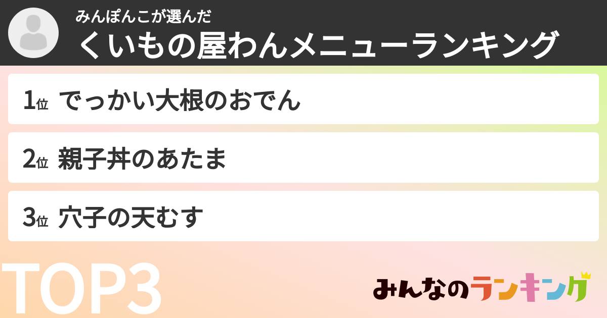 みんぽんこさんの「くいもの屋わんメニューランキング」