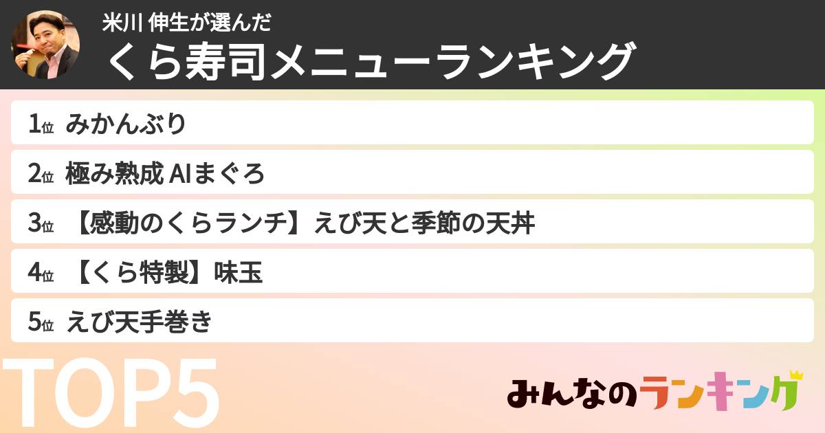 米川 伸生さんの「くら寿司メニューランキング」