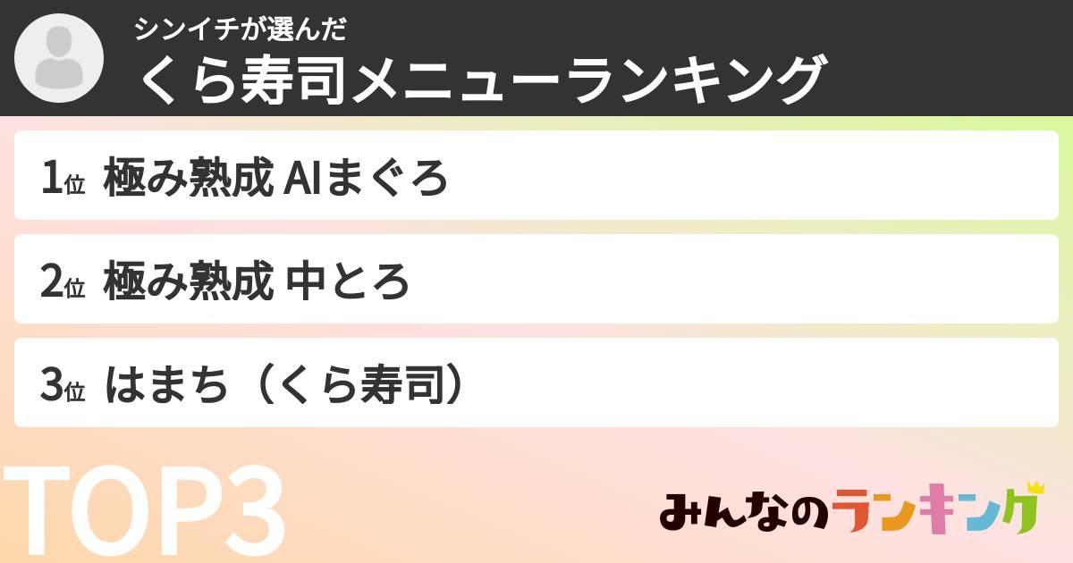 シンイチさんの「くら寿司メニューランキング」