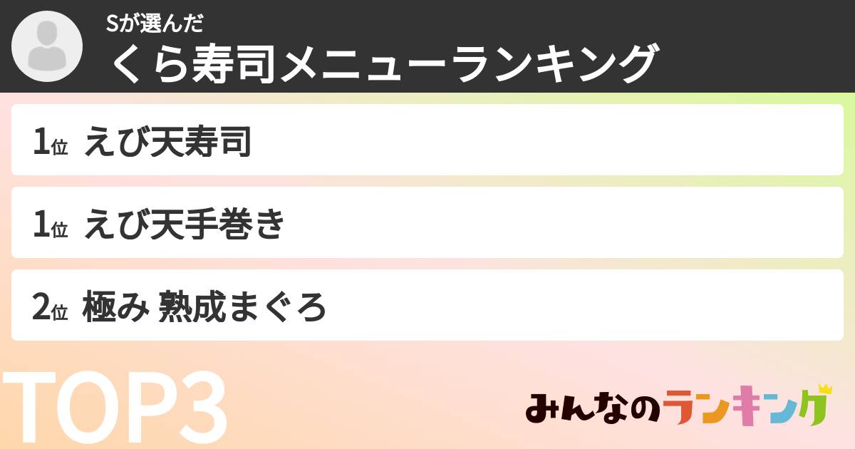 Sさんの「くら寿司メニューランキング」