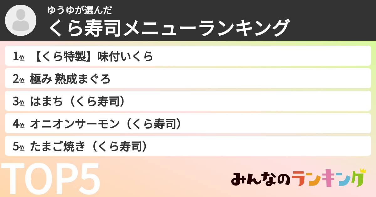 ゆうゆさんの「くら寿司メニューランキング」