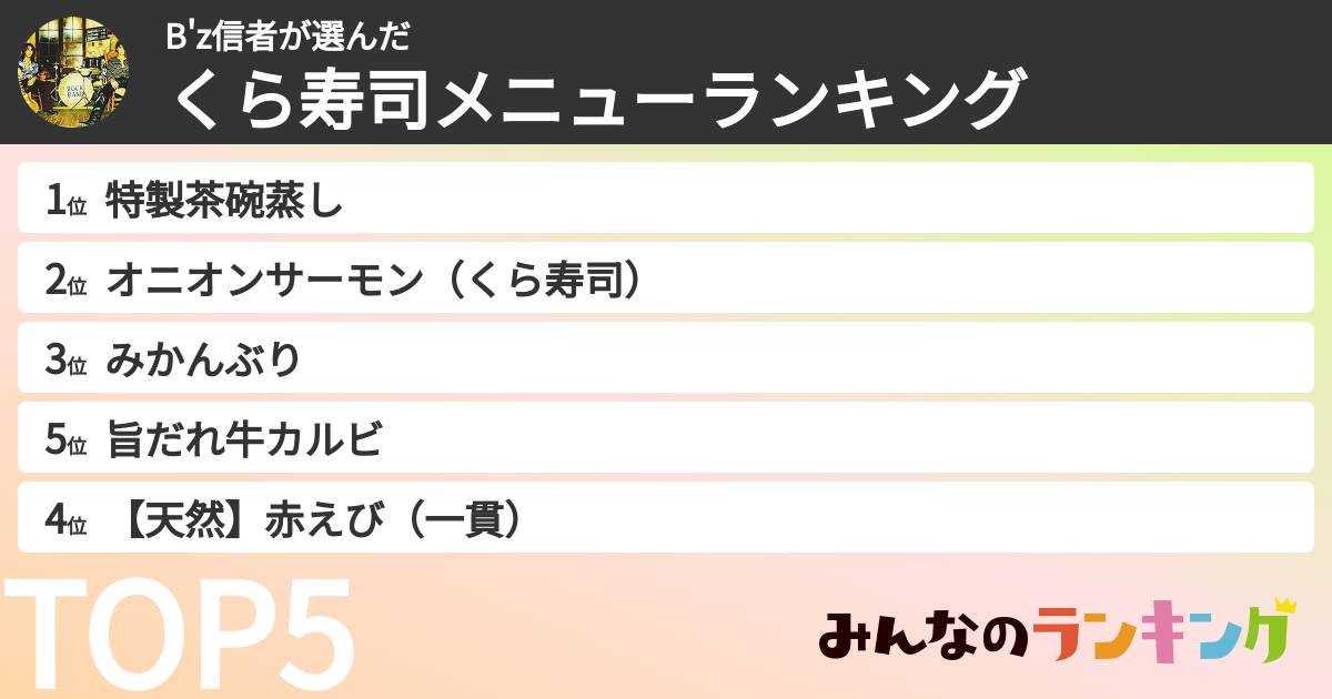 B'z信者さんの「くら寿司メニューランキング」