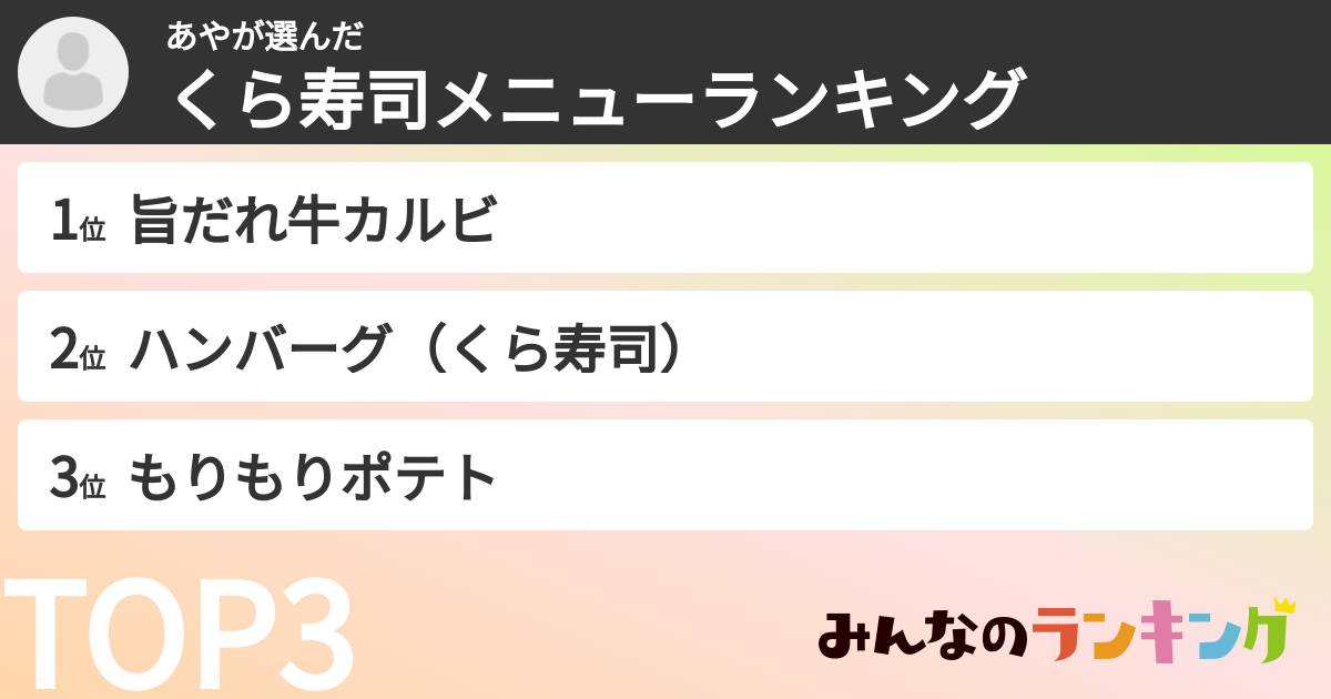 あやさんの「くら寿司メニューランキング」