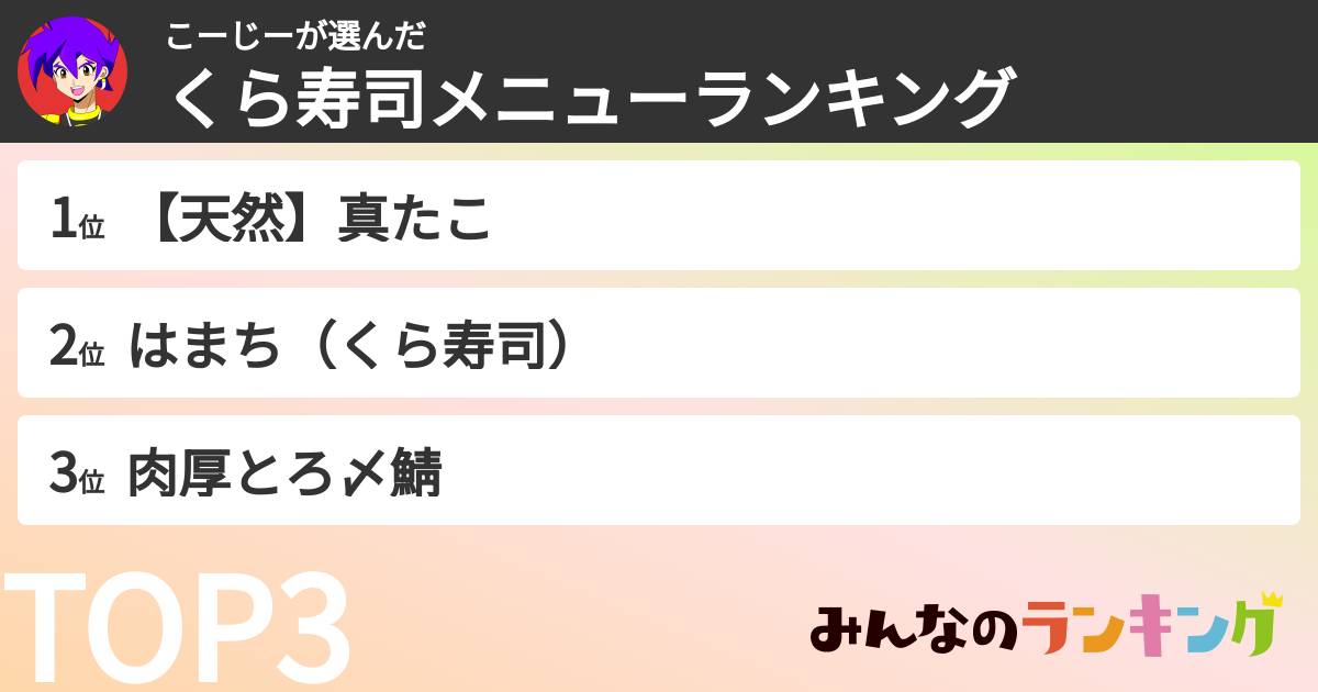 こーじーさんの「くら寿司メニューランキング」