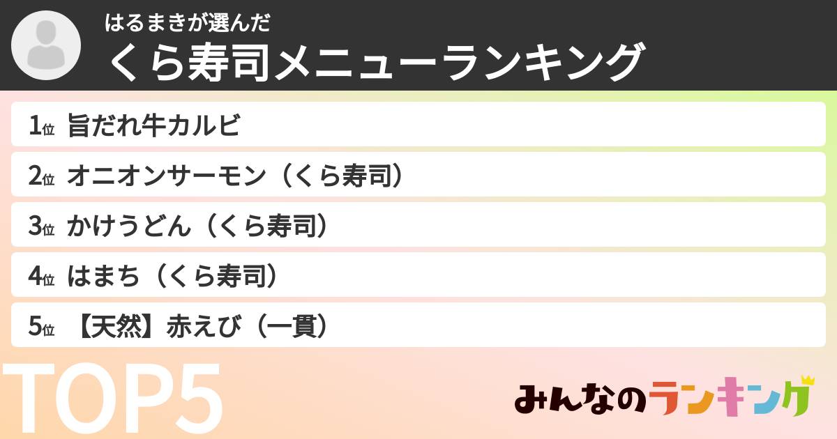 はるまきさんの「くら寿司メニューランキング」