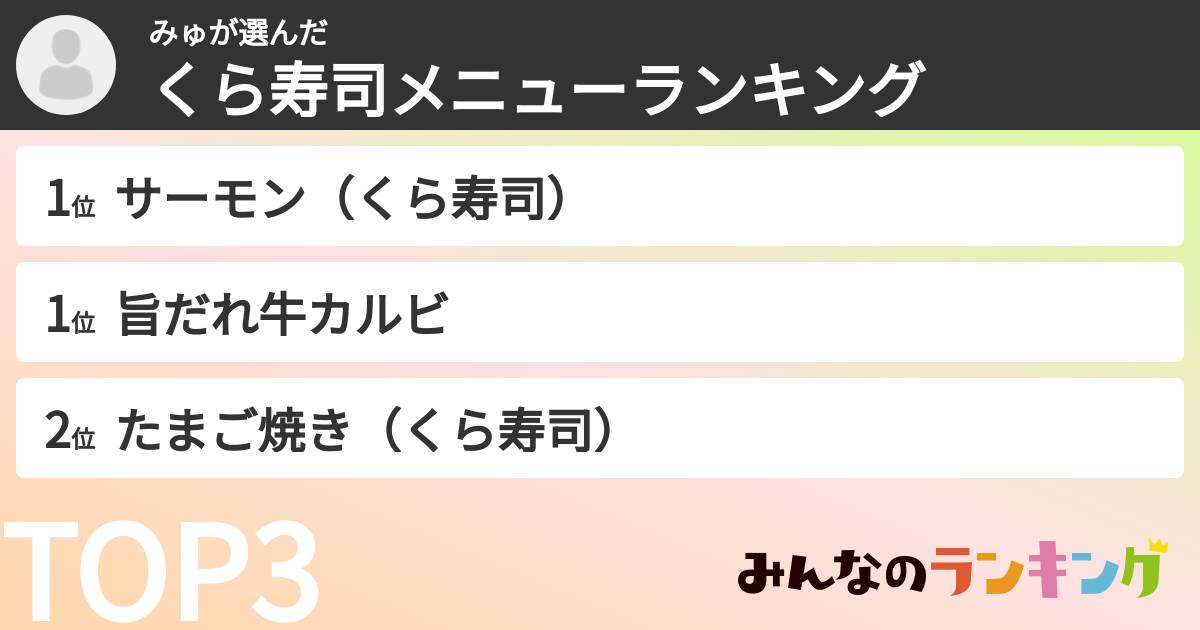 みゅさんの「くら寿司メニューランキング」