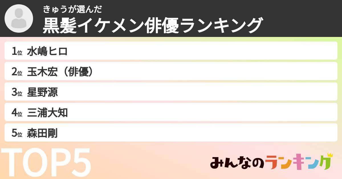 きゅうさんの「黒髪イケメン俳優ランキング」