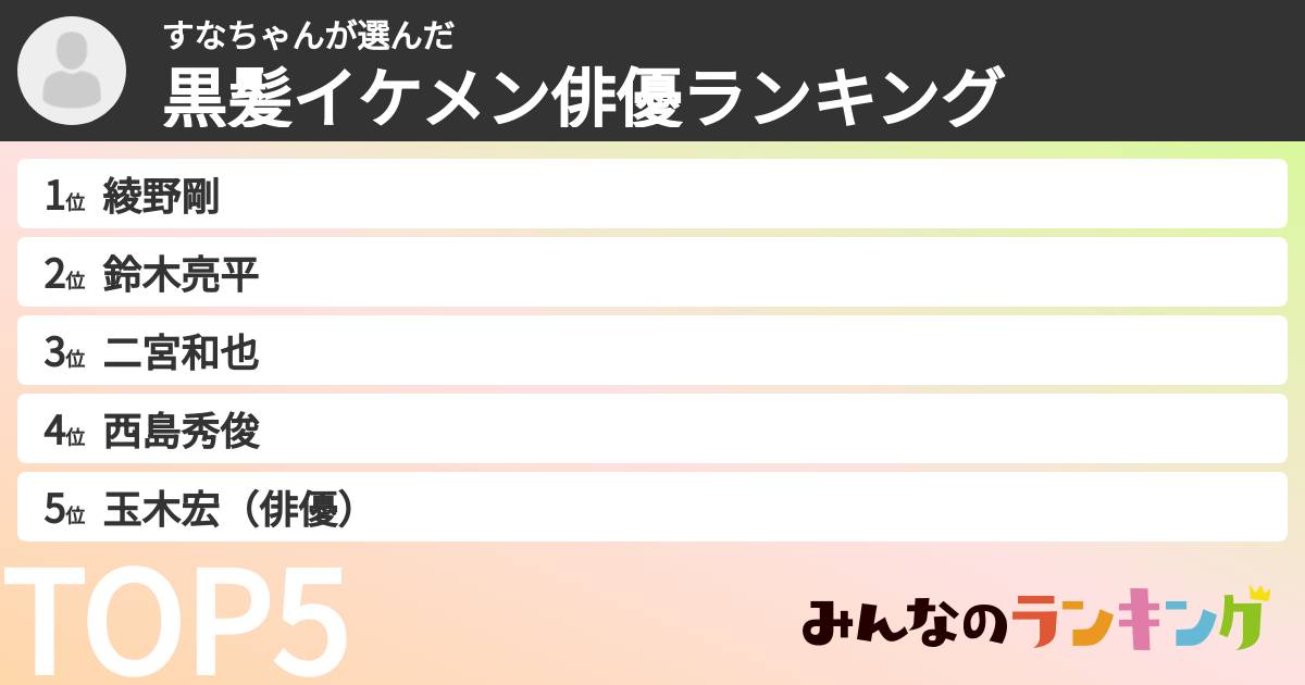 すなちゃんさんの「黒髪イケメン俳優ランキング」