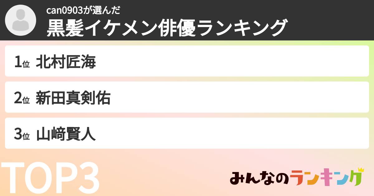 can0903さんの「黒髪イケメン俳優ランキング」