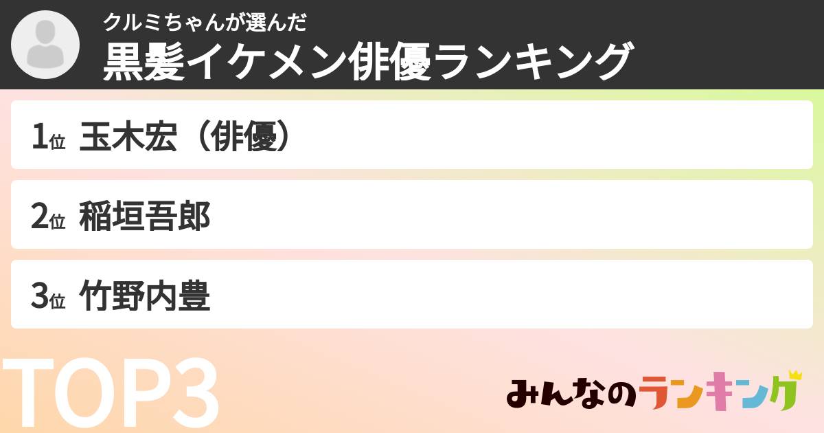 クルミちゃんさんの「黒髪イケメン俳優ランキング」