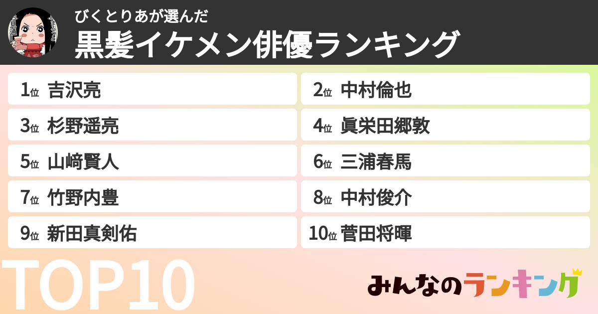 びくとりあさんの「黒髪イケメン俳優ランキング」