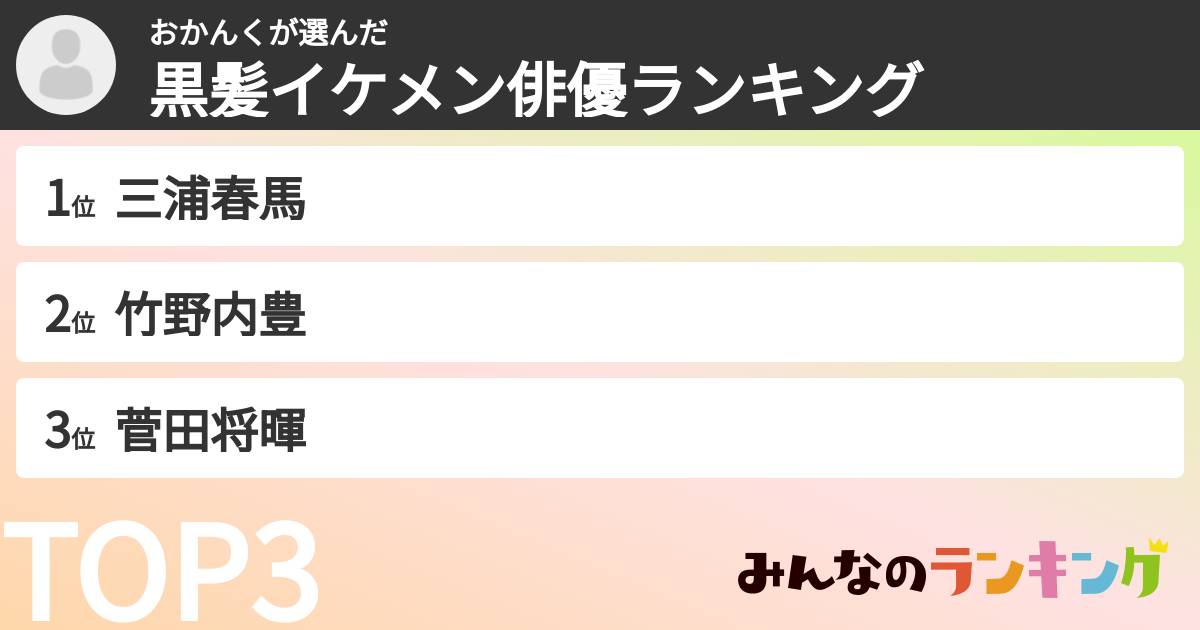 おかんくさんの「黒髪イケメン俳優ランキング」