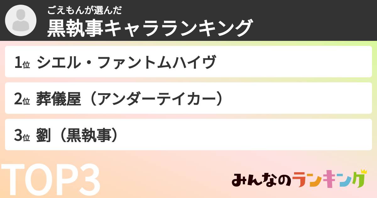 ごえもんさんの「黒執事キャラランキング」