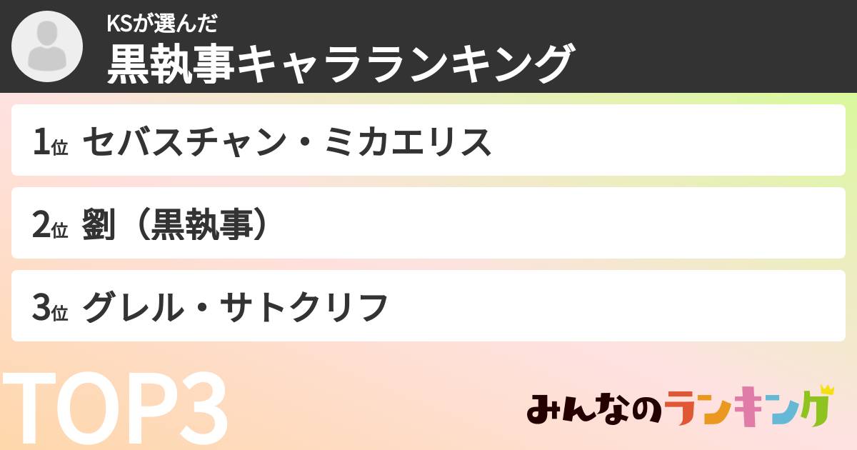 KSさんの「黒執事キャラランキング」
