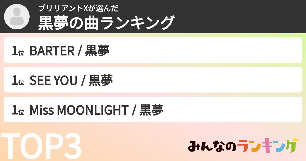 ブリリアントXさんの「黒夢の曲ランキング」